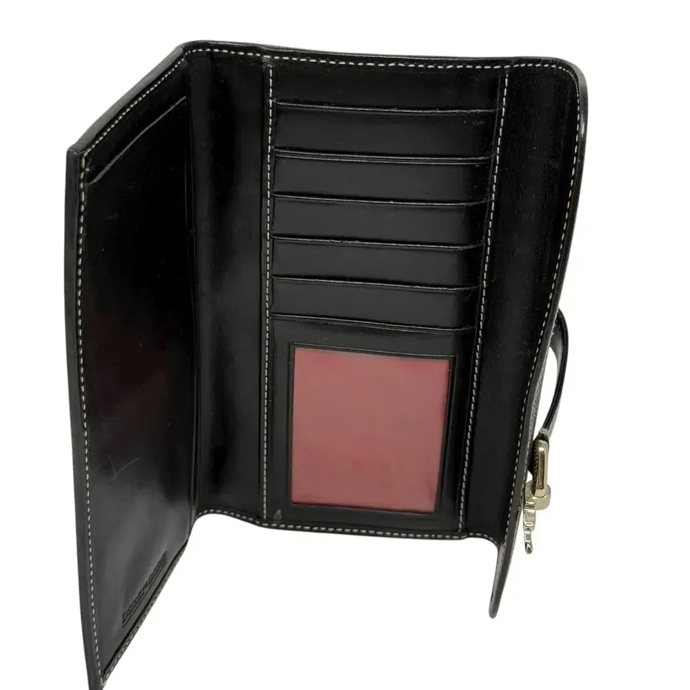 Vintage Dooney & Bourke Black DB Monogram Logo Lock Wallet‎ Organizer Clutch